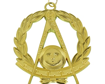 Collier Chaine Maçonnique Past Master Bijou Pendentif Plaqué Or Avec Couronne Franc-Maçon