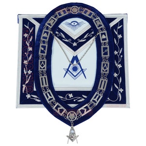 Masonic Blue Lodge Officer 100% Lambskin Apron - SENIOR DEACON + Chain Collar