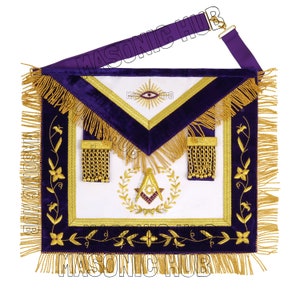 Masonic Grand Lodge Master Mason 100% Lambskin Apron Fully Hand Embroidery - Purple Velvet