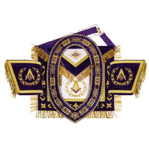 Masonic Grand Lodge Master Mason 100% Lambskin Apron With Chain Collar & Gauntlets - FULLY HAND EMBROIDERY