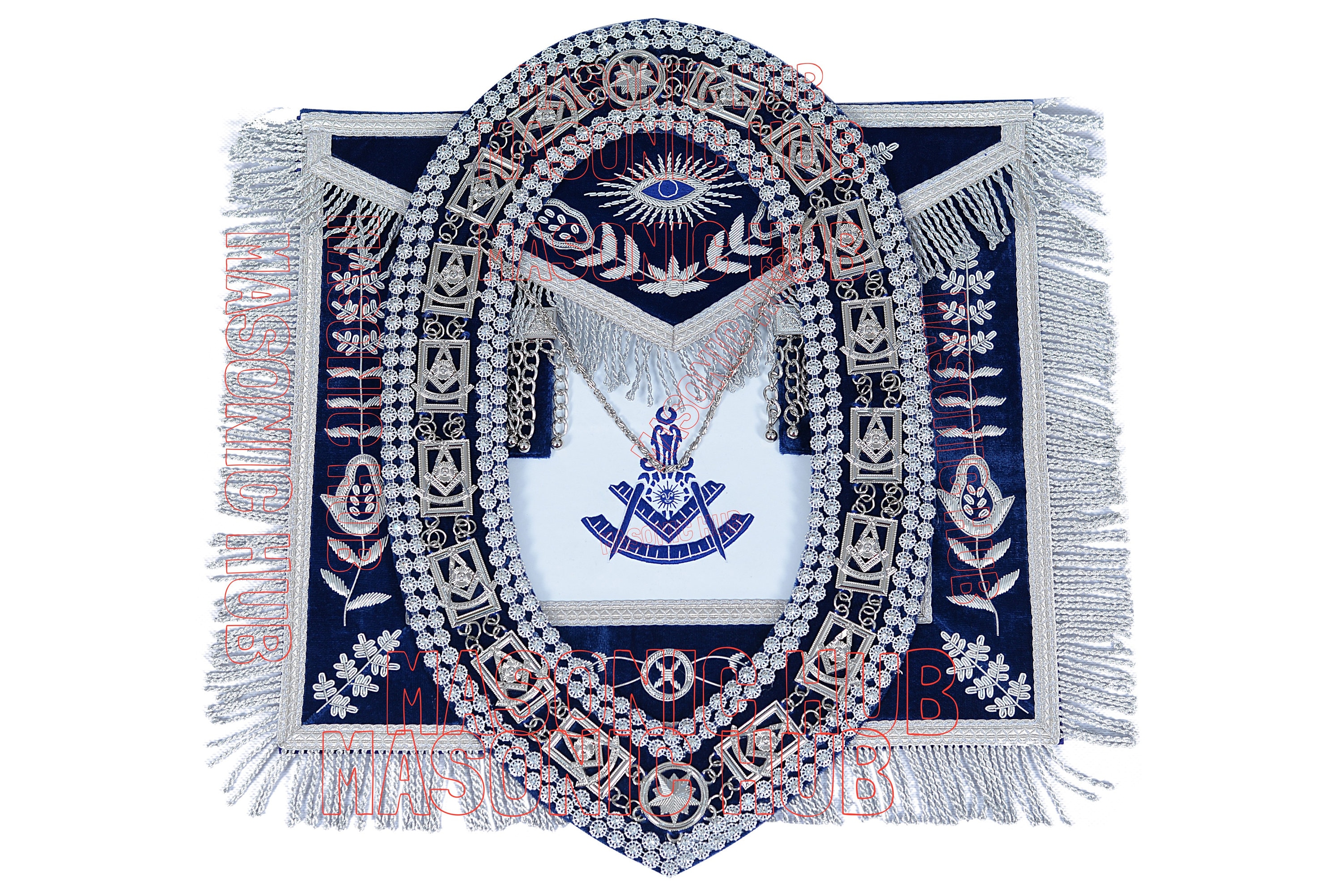 MASONIC PAST Master Lammfell Schürze Vollständig handgefertigt mit Kettenkragen Zweimal Ring