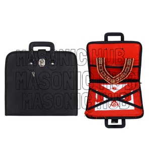 Masonic Regalia Black Faux Leather Masonic Apron Soft Case With Handle Red Lining {BLACK}