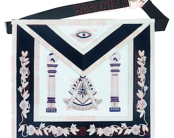 Masonic Past Master Apron with Silver/Blue Trim-Non-Tarnish Fringe-Tabs