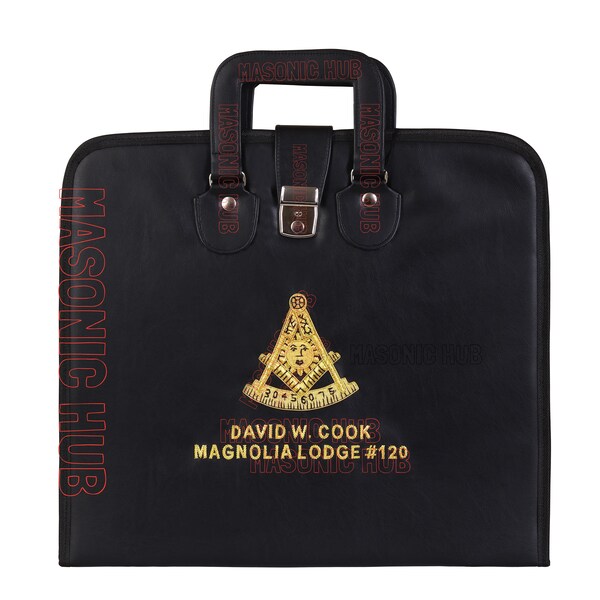 thumbnail image 2 of Hand Embroidered Masonic Past Master Apron Carrying Case With Handle - Black, Made In USA 2 of 5