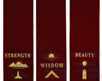 Handcrafted on Maroon Velvet Masonic Blue Lodge Pedestal Covers - Set of Three