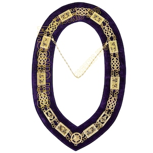 Masonic Regalia Grand Lodge Mason Metal Dress Chain Collar Purple Backing  - Gold Plated