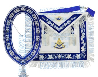 Premium Masonic Past Master Apron in 100% Lambskin with Chain Collar+Free Jewel