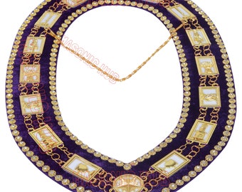 Masonic Regalia OES Order Of Eastern Star Chain Collar Purple Backing With Rhinestones
