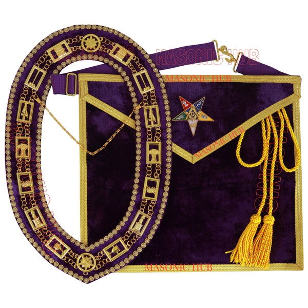 Handcraft Purple Velvet OES Worthy Patron Marton Masonic Apron with Collar Set