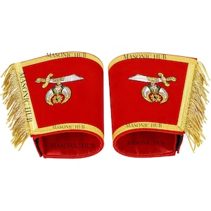 Masonic Shriner Red Gauntlets Cuffs Shriners Bullion Hand Embroidered Fringe Set