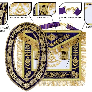 Handcrafted 100% Lambskin Masonic Grand Lodge Past Master Apron & Chain Collar