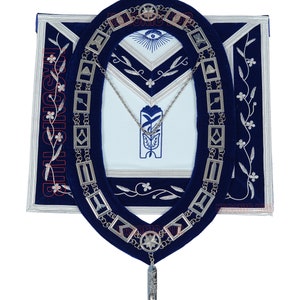 Masonic Blue Lodge Officer 100% Lambskin Apron - JUNIOR WARDEN + Chain Collar