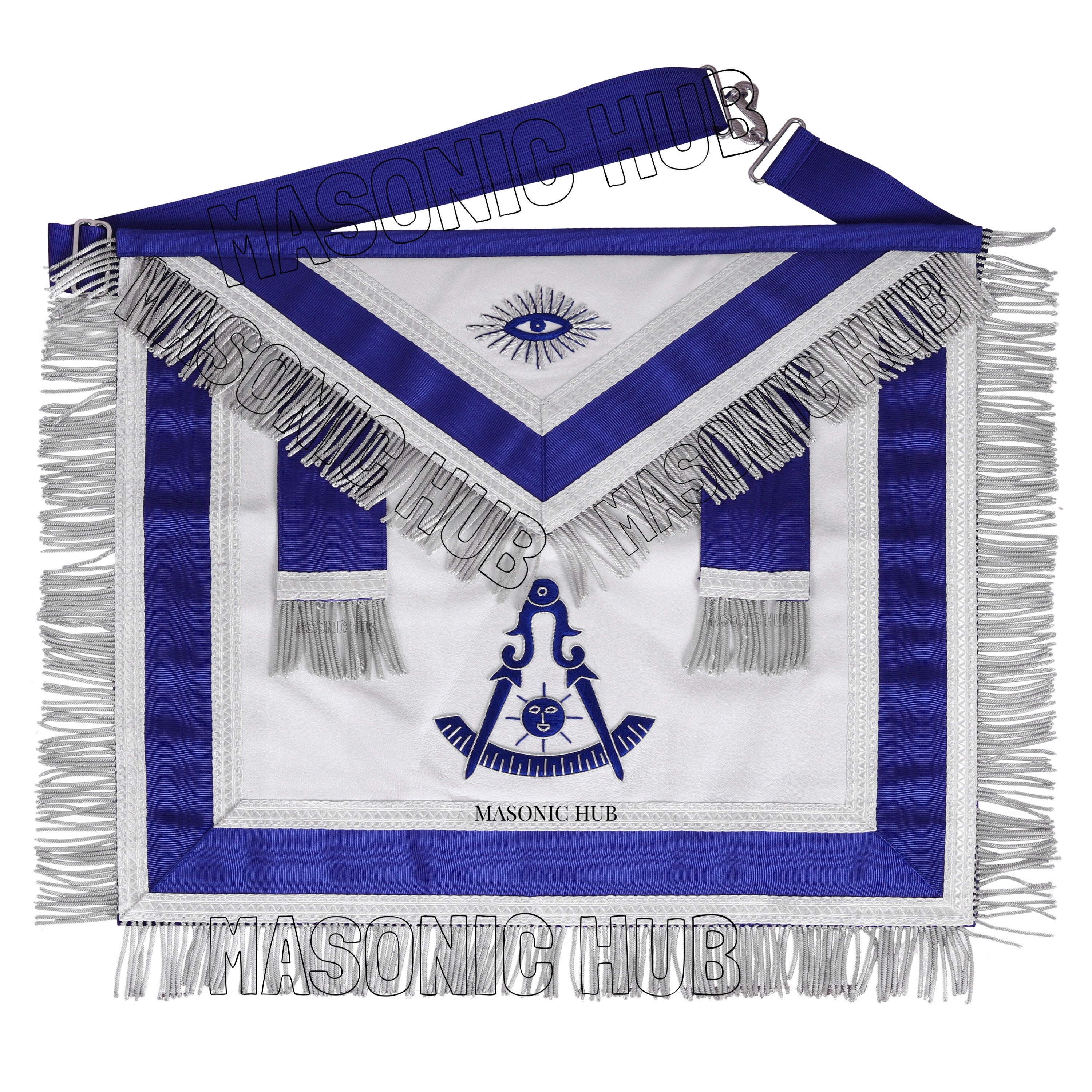 Masonic Blue Past Master Sheep Leather Apron - Silver Past Master 100% Lambskin Apron, Pm Apron