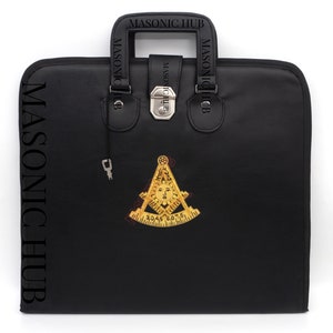 Masonic Hand Embroidered Past Master Blue Lodge Masonic Apron Case with Handle [BLACK]