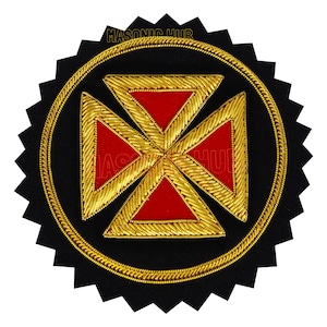 Masonic Knight Templar Grand Commandery Cross Rosette Hand Embroidered Bullion Badge