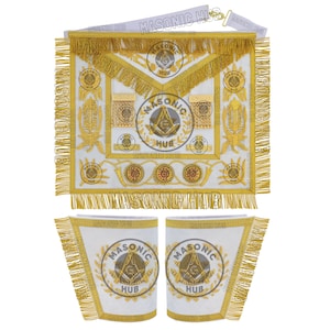 Masonic Grand Lodge Past Master Apron & Cuffs – 100% Premium Lambskin Regalia