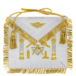 Masonic Master Mason Working Tools 100% Lambskin Apron Gold Bullion Embroidery
