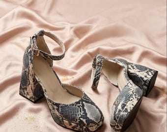 Genuine leather shoes, snake print, size 37 HandMade