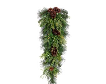 36" Artificial Pinecone, Berry, Cedar & Pine Teardrop Swag Green/Brown