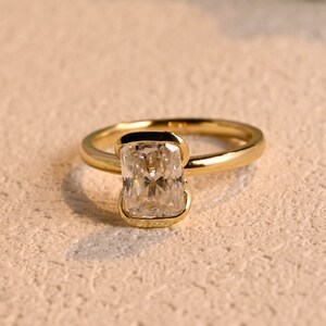 Vintage Radiant Moissanite Engagement Ring/14K Gold Minimalist Half Bezel Wedding Ring/Anniversary Ring/Handmade Ring for Her