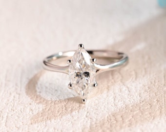 Anillo de compromiso solitario marquesa Moissanite, anillo de propuesta de oro sólido, anillo de promesa minimalista, aniversario, regalo de cumpleaños para ella, mujeres