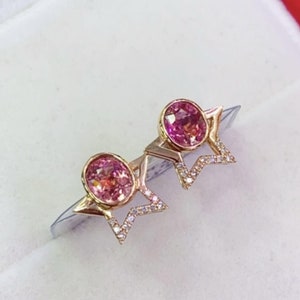 Genuine Pink tourmaline stud earrings/14k solid gold tourmaline studs/real tourmaline earrings gold/tourmaline diamond earrings/anniversary