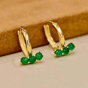 Natural emerald hoop Earrings/18k solid gold emerald earringshoop/emerald anniversary earrings/emerald hoop gold/gift for mom