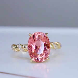 Genuine pink tourmaline Ring/18k yellow gold oval cut tourmaline ring with diamonds/pink tourmaline engagement ring/ tourmaline ring gold