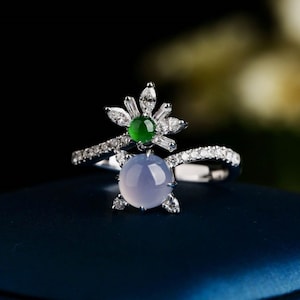 Purple & Green Jade Ring: 18k Gold, Natural Diamond Accent