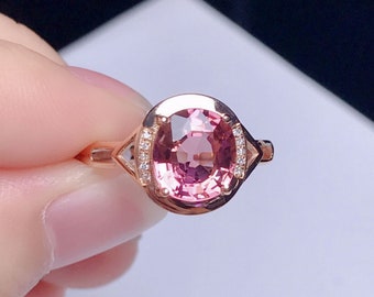 Natural pink tourmaline Ring/18k rose gold oval cut tourmaline ring/pink tourmaline engagement ring gold/vintage gold tourmaline ring forher