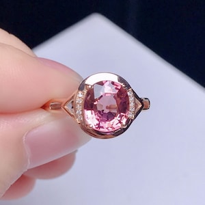 Natural pink tourmaline Ring/18k rose gold oval cut tourmaline ring/pink tourmaline engagement ring gold/vintage gold tourmaline ring forher