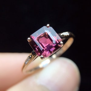 Natural pink tourmaline Ring/18k rose gold asscher cut tourmaline ring with diamonds/pink tourmaline engagement ring/ tourmaline ring gold