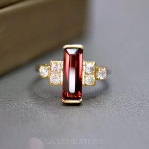 18K Yellow Gold Spinel Ring: Emerald Cut Art Deco Engagement Ring