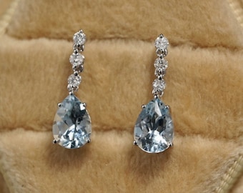Unique Real Aquamarine drop earrings/14k18k white gold pear Aquamarine earrings/aquamarine diamond earrings/exquisite fashion grace earrings