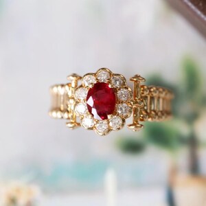 Unique Genuine ruby ring/18k solid gold oval cut ruby ring with diamond/vintage ring ruby/Natural ruby ring/stylish ring ruby/gift for her