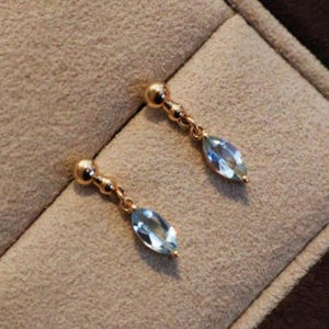 Unique Aquamarine dangle earrings/18k solid gold marquise cut Aquamarine drops/gold aquamarine earrings/unique earrings gold/gift for her