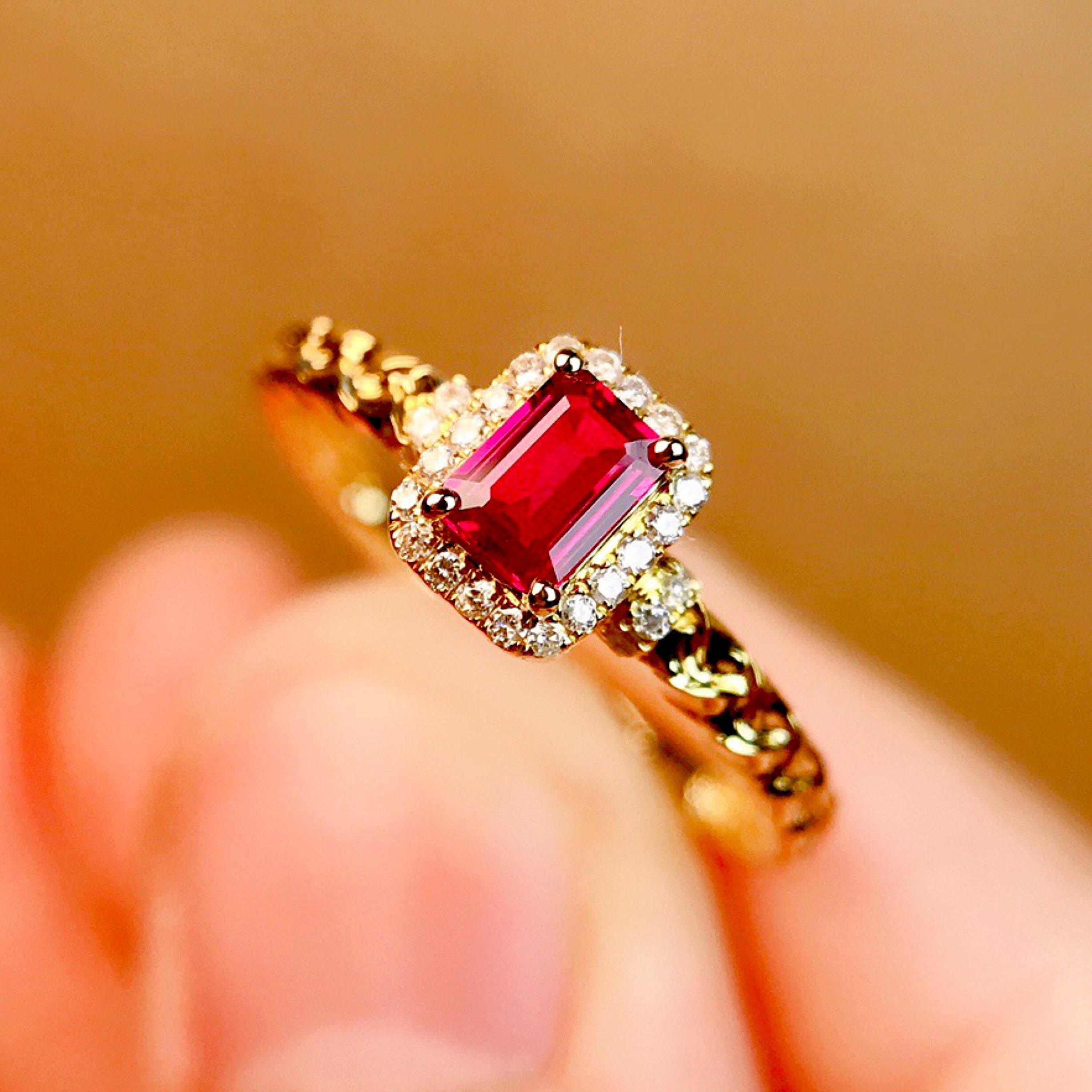 Buy 18K Gold Ruby Engagement Ring/natural Ruby Ring and Diamond Halo Ruby  Wedding Ring for Women/ruby Ring Antique/dainty Ruby Ring/bridal Ruby  Online in India - Etsy