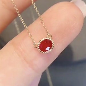 Unique Genuine ruby necklace/18k solid yellow gold oval ruby choker/raw ruby pendant/real ruby choker gold/anniversary gift/gift for her