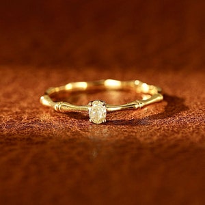 Genuine raw yellow diamond Ring/18k solid yellow gold yellow diamond ring/minimalist diamond engagement ring gold/bamboo shape gold ring