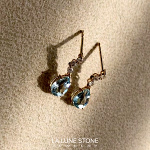 Unique Real Aquamarine drop earrings/14k18k rose gold pear Aquamarine earrings/aquamarine diamond earrings/exquisite fashion grace earrings image 4