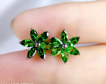 Natural Tsavorite stud earrings/marquise Tsavorite earrings/18k white gold Tsavorite earrings/green garnet earrings/green stone earrings