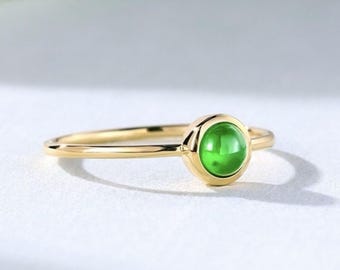 Dainty Icy Green Jade Ring: 18k Gold Bezel, Minimalist Design