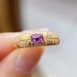 Genuine retro Padparadscha Ring/18k solid yellow gold Padparadscha ring/unique natural pink sapphire ring gold/gift for her/gift for mum