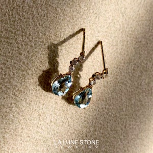 Unique Real Aquamarine drop earrings/14k18k rose gold pear Aquamarine earrings/aquamarine diamond earrings/exquisite fashion grace earrings image 7