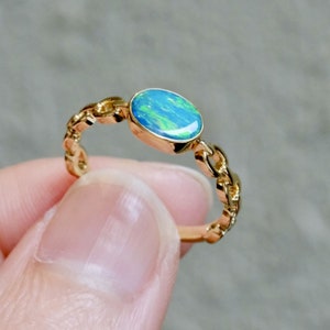 Unique Vintage Natural Opal Ring/Retro oval Opal engagement ring/bezel engagement ring stack/unique opal ring gold/anniversary promise ring