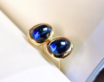 18k gold Sapphire stud earrings/18k yellow gold oval cut sapphire earrings/ring/minimalist sapphire earring/Royal blue sapphire earring stud