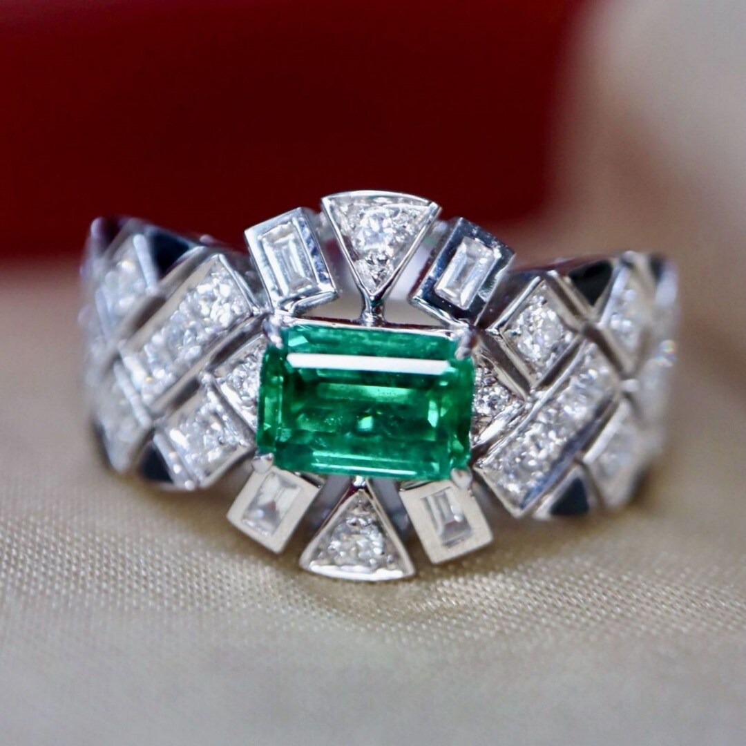 Unique Genuine Emerald Ring/18k Solid White Gold Raw Emerald Ring/art ...