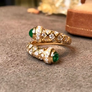 Unique genuine emerald Ring/natural emerald ring with diamonds/art deco emerald engagement ring/emerald green ring gold/emerald ring gold