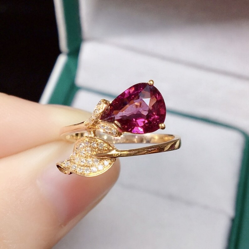 Unique Natural Garnet Ring/18k Solid Yellow Gold Pear Cut Garnet Ring ...