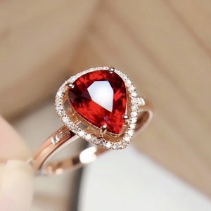 Natural red tourmaline Ring/18k rose gold Pear cut tourmaline  engagement ring/vintage tourmaline ring/handmade tourmaline ring gold